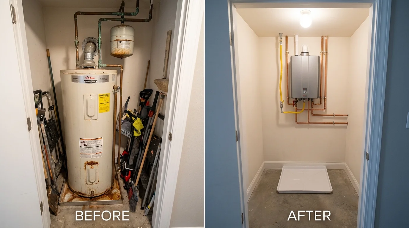 Tank water heater versus wall-mounted tankless unit comparison for Bay City, TX homeowners